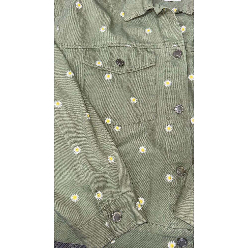 Cali 1850 Button Denim Jean Jacket Light Green Daisy Floral Print Women's XL - Picture 3 of 7